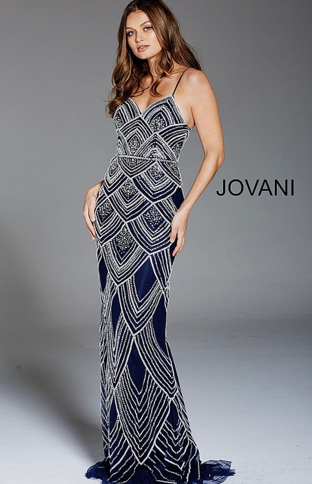 Jovani S05823 Beaded Bust High Slit Dress 